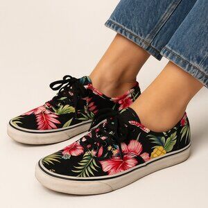 Vans Authentic Canvas Sneakers Tropical Floral Surf Skate Streetwear Womens 8